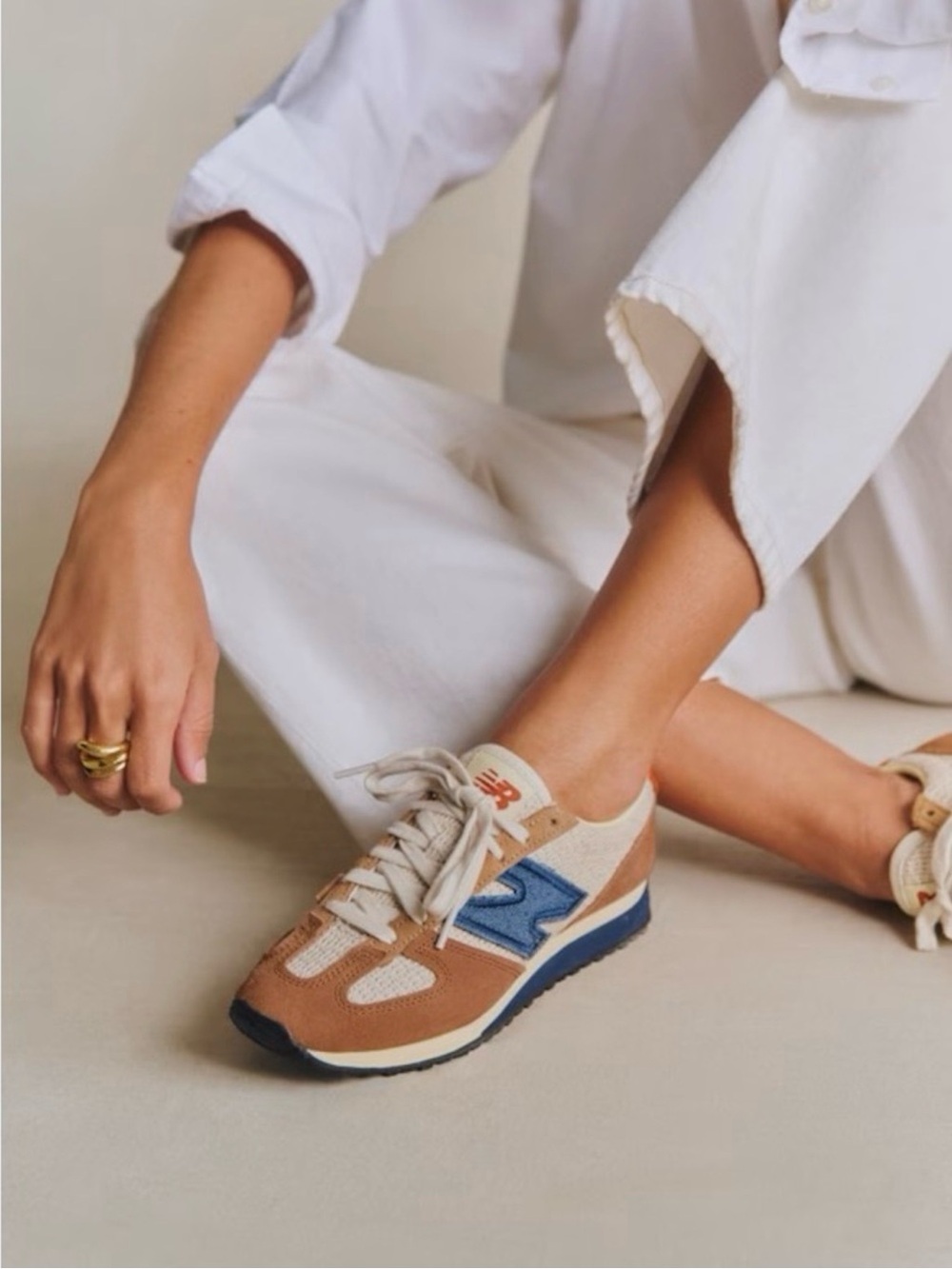 Sezane Brown Tan Cream and Navy Retro Sneakers - NWT - RARE Size 8 Women’s USA ✨